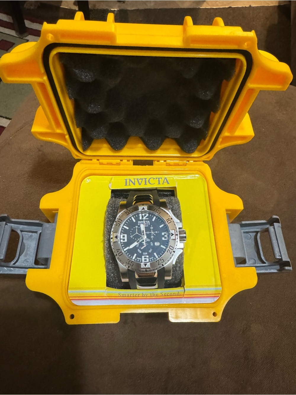 Invicta Silver Chronograph Watch with Black Dial in Yellow Presentation Case